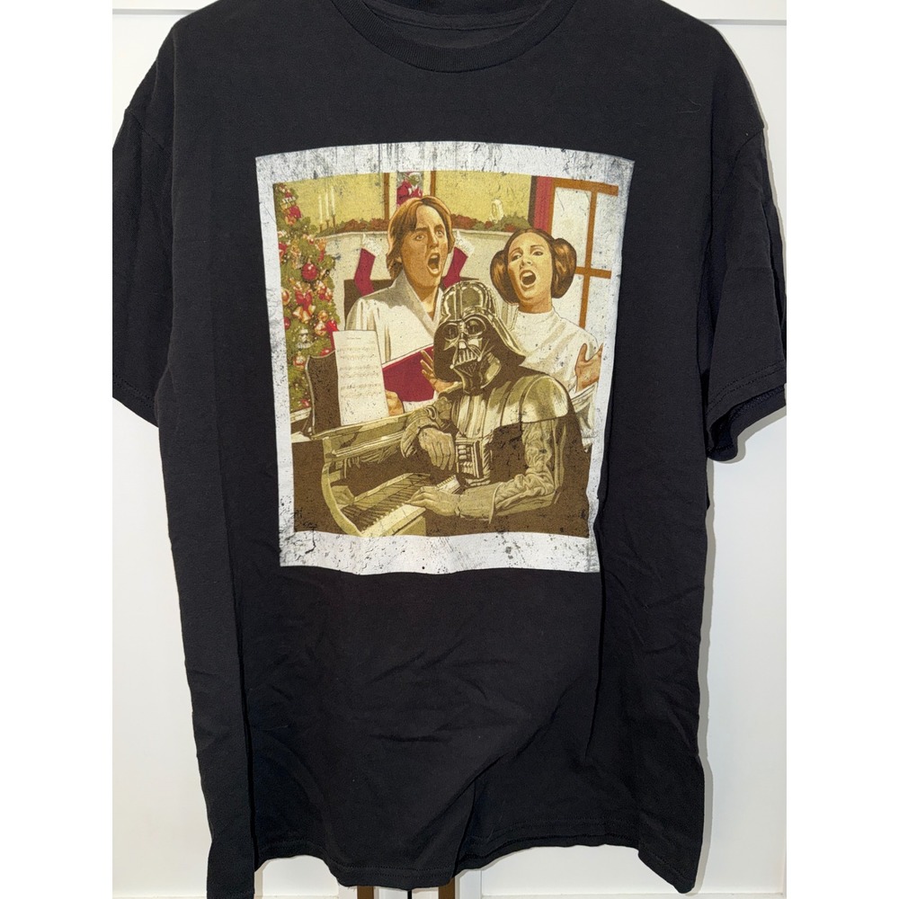 Star Wars Christmas T Shirt Mens Large Black Darth Vader Caroling Graphic Tee